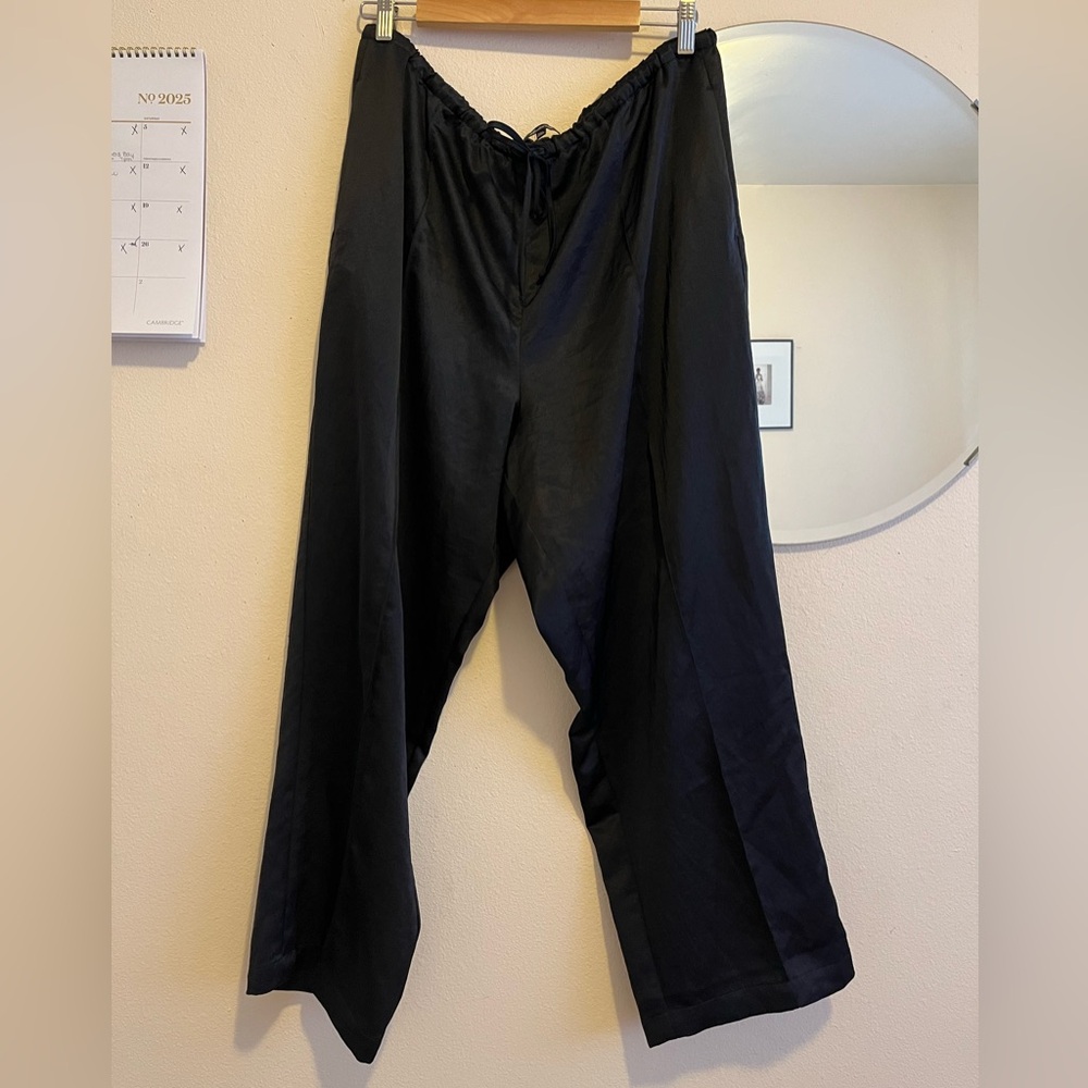 Madewell Black Satin Drawstring Wide-Leg Pants - Picture 2 of 8